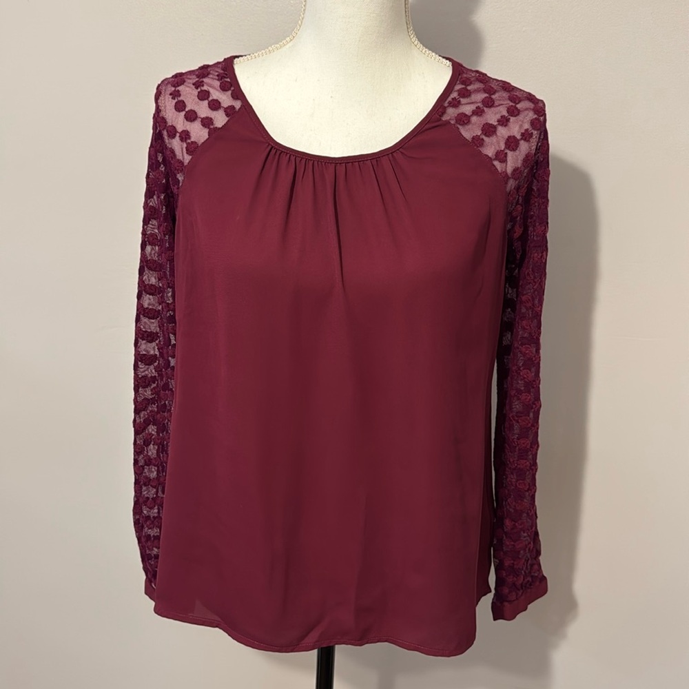 Adrianna Papell, Wine long lace sleeves top, Medium